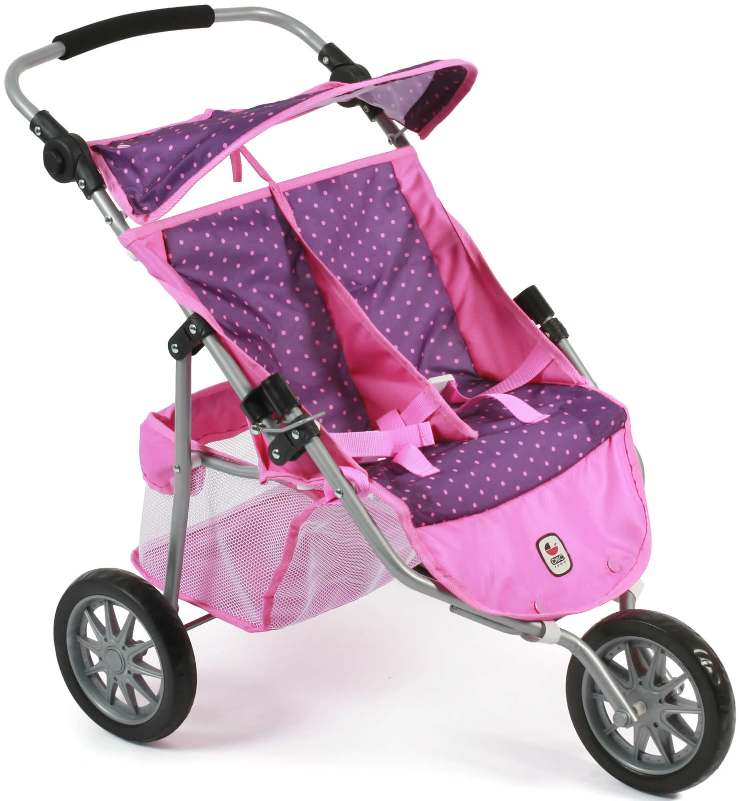 Bayer Chic Cochecito De Muñecas Lola Joggy – 3 Ruedas, Gris-Rosa, Manillar Ajustable 33-62 Cm, Adecuado Para Muñecas De 50 Cm
