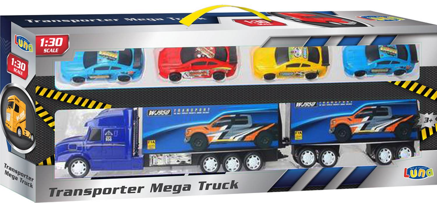 3J Luna Transporter 41 cm Mega Truck LKW Lastwagen Auflieger und 2 Rennwagen 