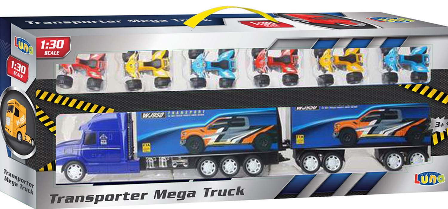 Luna Transporter Mega Truck 65cm Mit 6 Show-Trucks | Friktionsantrieb, Maßstab 1:30 | Ab 3 Jahren