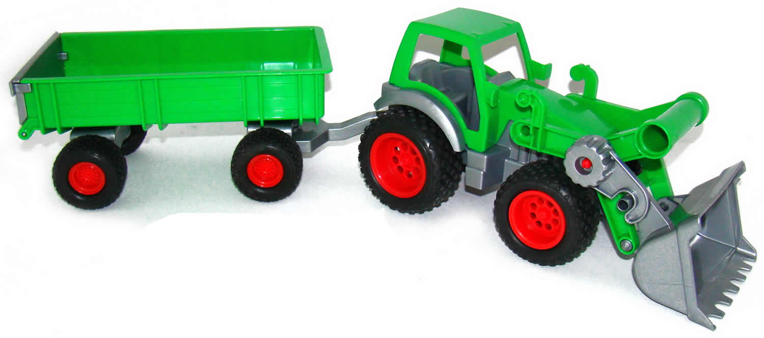 WADER Farmer Technic Traktor mit Frontlader und 2-Achs-Anhänger grün 